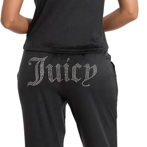 JUICY COUTURE 90s Y2K Inspired Velour Lounge Sleep Set Black | S - Picture 7 of 11